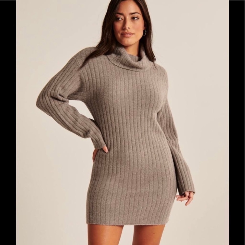 Abercrombie & Fitch Turtleneck Sweater Dress Knit Brown Taupe Women’s XS
